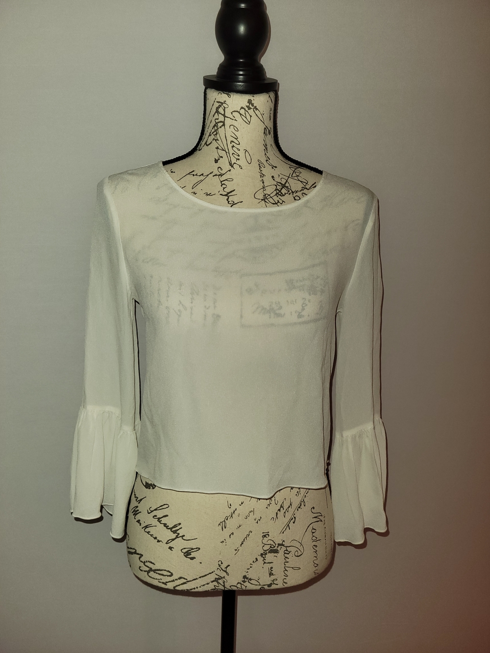 Babaton Aritzia Ivory Bell-Sleeve Semi-Sheer Blouse